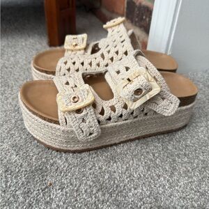 Madden Girl Cream Crochet Platform Sandals